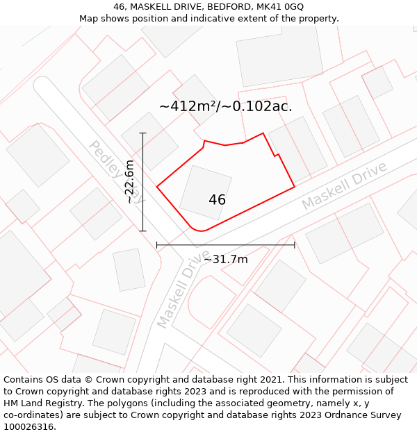 46, MASKELL DRIVE, BEDFORD, MK41 0GQ: Plot and title map