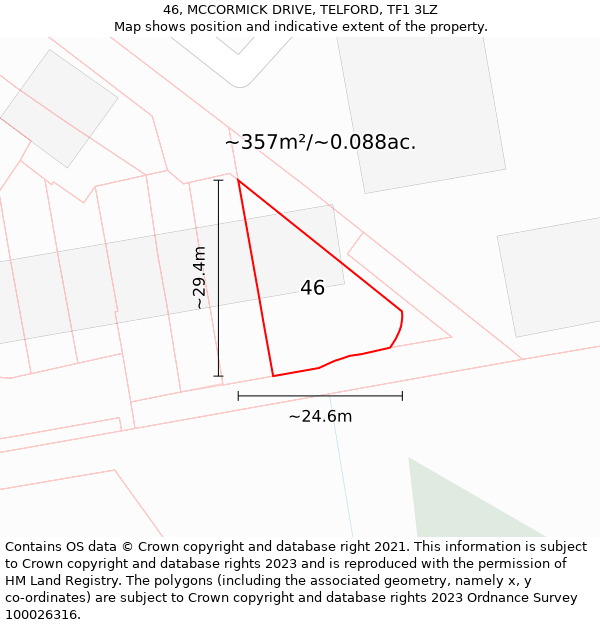46, MCCORMICK DRIVE, TELFORD, TF1 3LZ: Plot and title map