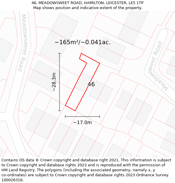 46, MEADOWSWEET ROAD, HAMILTON, LEICESTER, LE5 1TP: Plot and title map