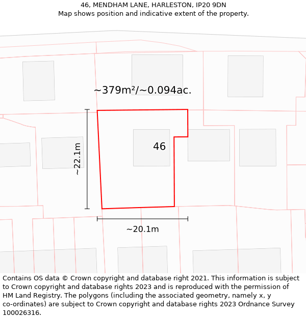 46, MENDHAM LANE, HARLESTON, IP20 9DN: Plot and title map