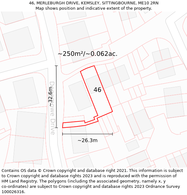 46, MERLEBURGH DRIVE, KEMSLEY, SITTINGBOURNE, ME10 2RN: Plot and title map