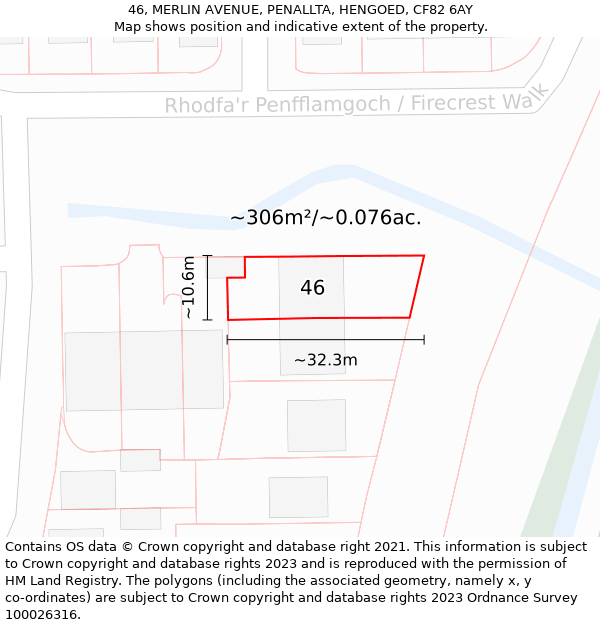 46, MERLIN AVENUE, PENALLTA, HENGOED, CF82 6AY: Plot and title map