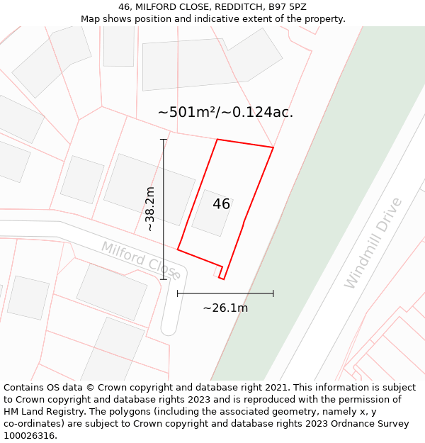 46, MILFORD CLOSE, REDDITCH, B97 5PZ: Plot and title map