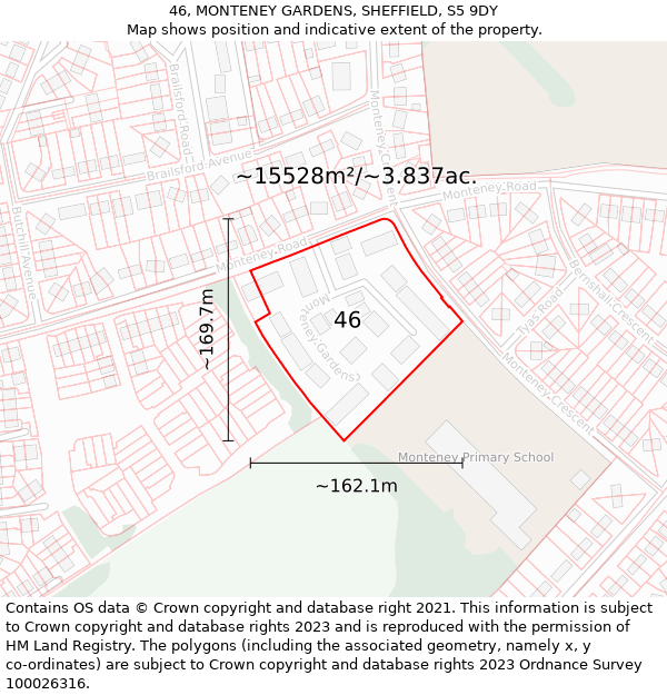 46, MONTENEY GARDENS, SHEFFIELD, S5 9DY: Plot and title map