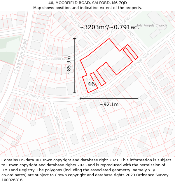 46, MOORFIELD ROAD, SALFORD, M6 7QD: Plot and title map