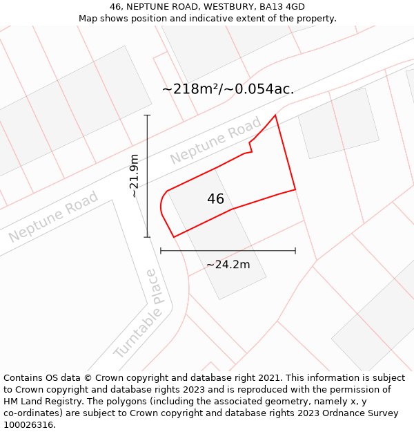 46, NEPTUNE ROAD, WESTBURY, BA13 4GD: Plot and title map