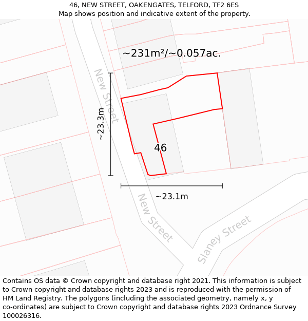 46, NEW STREET, OAKENGATES, TELFORD, TF2 6ES: Plot and title map