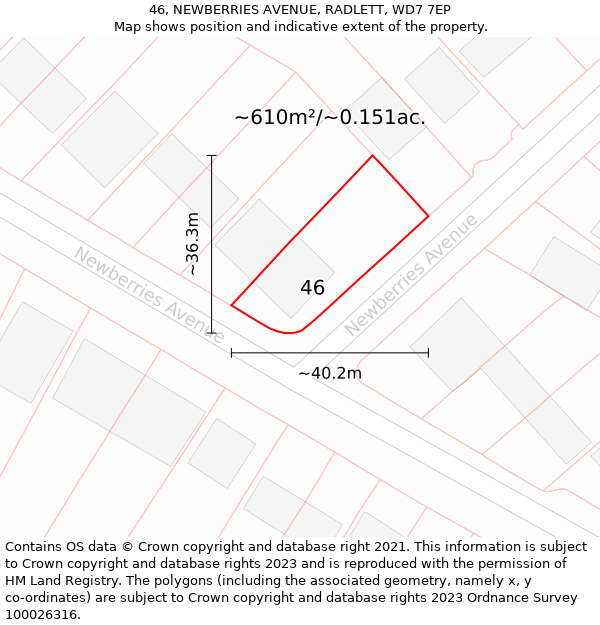 46, NEWBERRIES AVENUE, RADLETT, WD7 7EP: Plot and title map