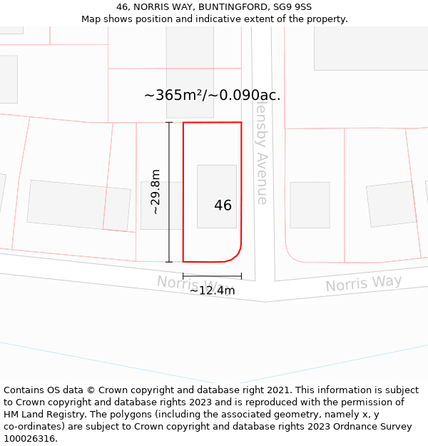 46, NORRIS WAY, BUNTINGFORD, SG9 9SS: Plot and title map