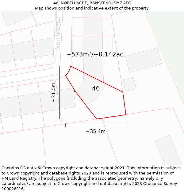 46, NORTH ACRE, BANSTEAD, SM7 2EG: Plot and title map