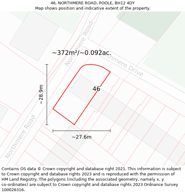 46, NORTHMERE ROAD, POOLE, BH12 4DY: Plot and title map