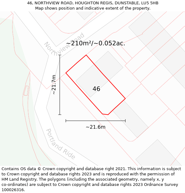 46, NORTHVIEW ROAD, HOUGHTON REGIS, DUNSTABLE, LU5 5HB: Plot and title map