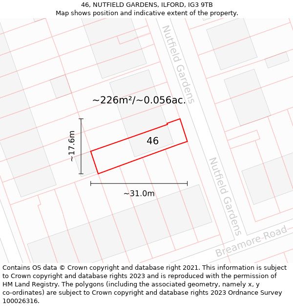 46, NUTFIELD GARDENS, ILFORD, IG3 9TB: Plot and title map