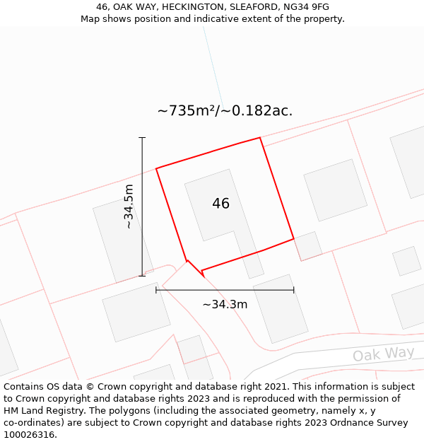 46, OAK WAY, HECKINGTON, SLEAFORD, NG34 9FG: Plot and title map