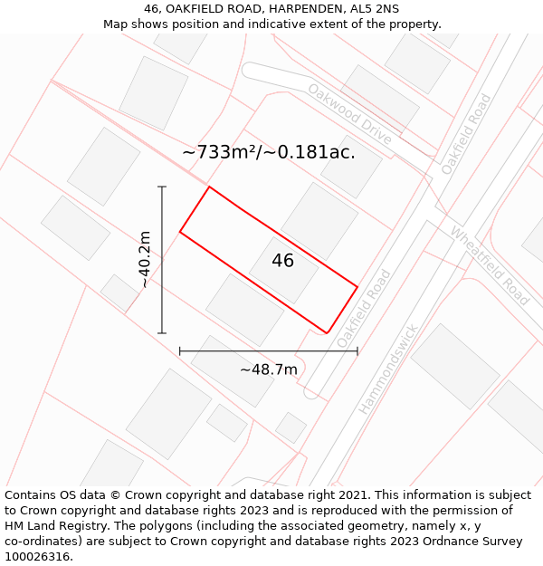 46, OAKFIELD ROAD, HARPENDEN, AL5 2NS: Plot and title map