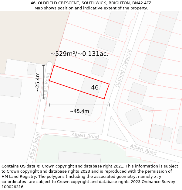 46, OLDFIELD CRESCENT, SOUTHWICK, BRIGHTON, BN42 4FZ: Plot and title map