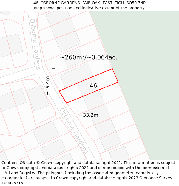 46, OSBORNE GARDENS, FAIR OAK, EASTLEIGH, SO50 7NP: Plot and title map