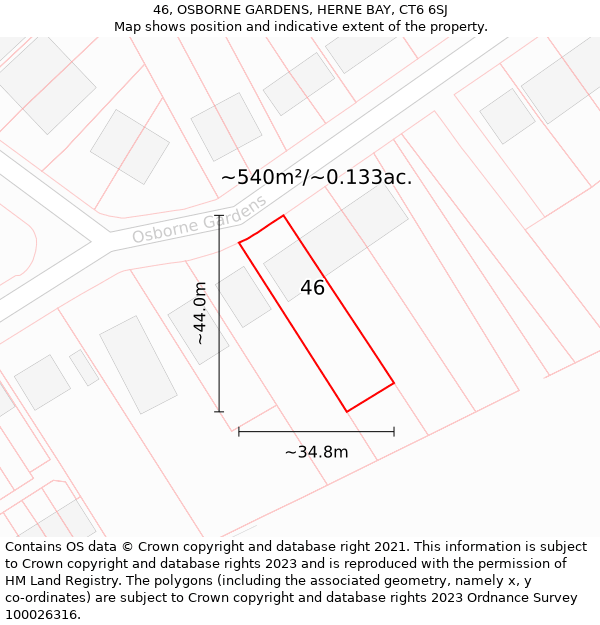 46, OSBORNE GARDENS, HERNE BAY, CT6 6SJ: Plot and title map