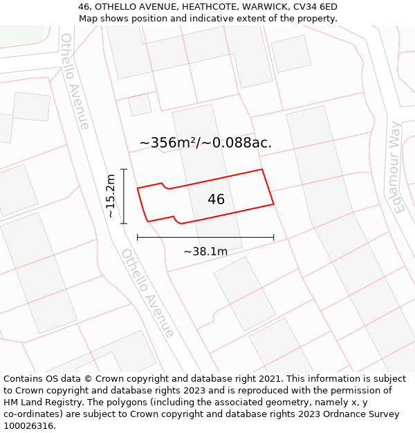 46, OTHELLO AVENUE, HEATHCOTE, WARWICK, CV34 6ED: Plot and title map