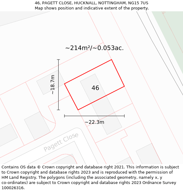 46, PAGETT CLOSE, HUCKNALL, NOTTINGHAM, NG15 7US: Plot and title map