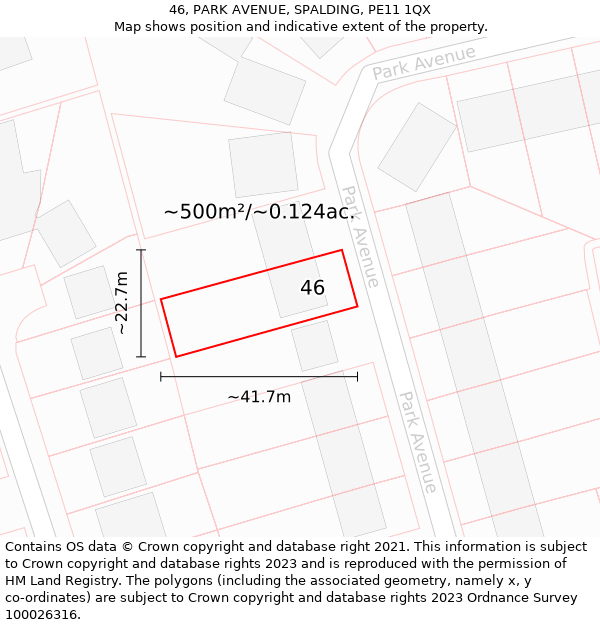 46, PARK AVENUE, SPALDING, PE11 1QX: Plot and title map