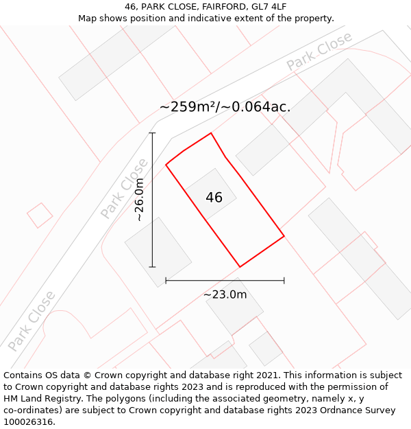 46, PARK CLOSE, FAIRFORD, GL7 4LF: Plot and title map