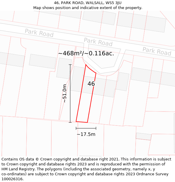 46, PARK ROAD, WALSALL, WS5 3JU: Plot and title map