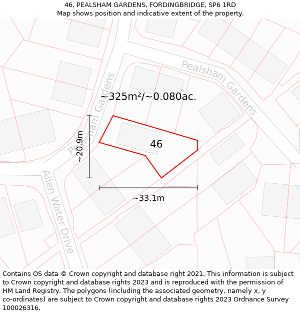 46, PEALSHAM GARDENS, FORDINGBRIDGE, SP6 1RD: Plot and title map