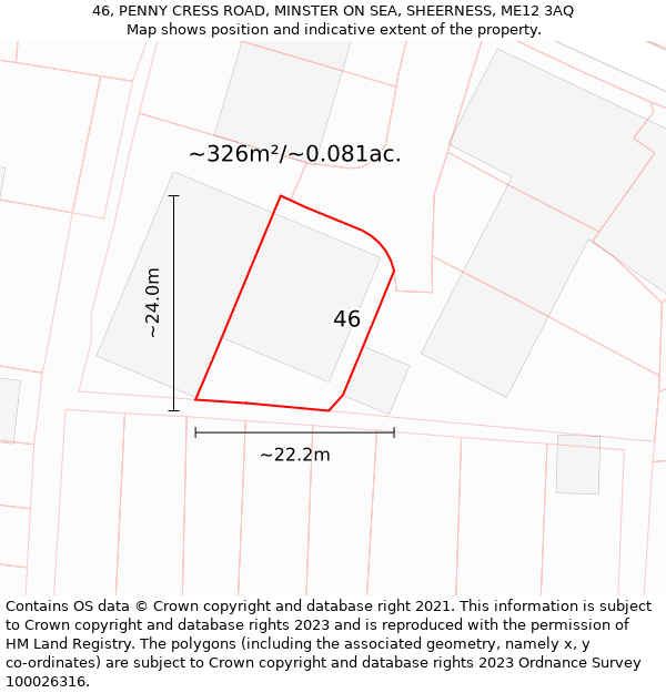 46, PENNY CRESS ROAD, MINSTER ON SEA, SHEERNESS, ME12 3AQ: Plot and title map