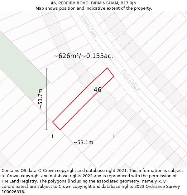 46, PEREIRA ROAD, BIRMINGHAM, B17 9JN: Plot and title map