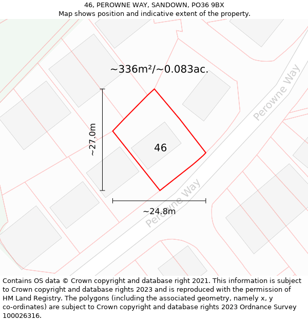 46, PEROWNE WAY, SANDOWN, PO36 9BX: Plot and title map