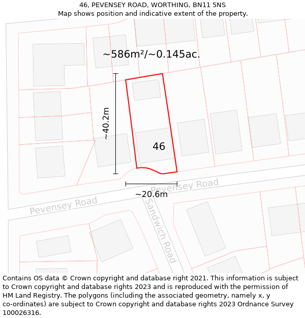 46, PEVENSEY ROAD, WORTHING, BN11 5NS: Plot and title map