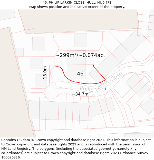 46, PHILIP LARKIN CLOSE, HULL, HU6 7FB: Plot and title map