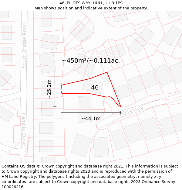 46, PILOTS WAY, HULL, HU9 1PS: Plot and title map