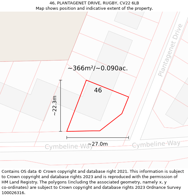 46, PLANTAGENET DRIVE, RUGBY, CV22 6LB: Plot and title map
