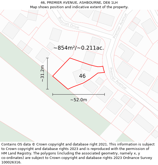 46, PREMIER AVENUE, ASHBOURNE, DE6 1LH: Plot and title map