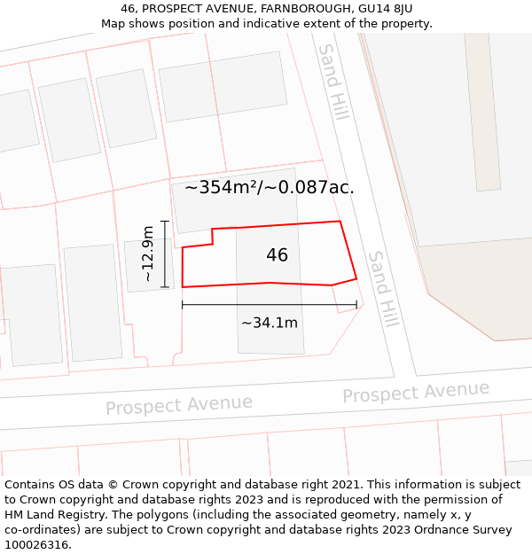 46, PROSPECT AVENUE, FARNBOROUGH, GU14 8JU: Plot and title map