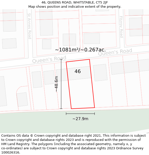 46, QUEENS ROAD, WHITSTABLE, CT5 2JF: Plot and title map