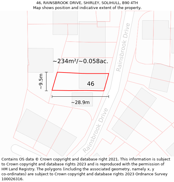 46, RAINSBROOK DRIVE, SHIRLEY, SOLIHULL, B90 4TH: Plot and title map