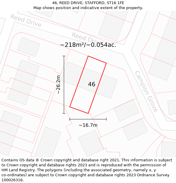 46, REED DRIVE, STAFFORD, ST16 1FE: Plot and title map