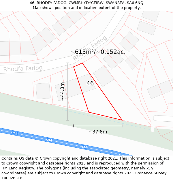 46, RHODFA FADOG, CWMRHYDYCEIRW, SWANSEA, SA6 6NQ: Plot and title map