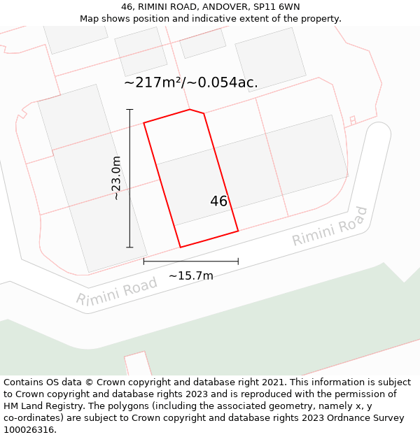 46, RIMINI ROAD, ANDOVER, SP11 6WN: Plot and title map