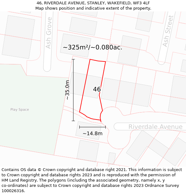 46, RIVERDALE AVENUE, STANLEY, WAKEFIELD, WF3 4LF: Plot and title map