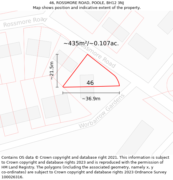 46, ROSSMORE ROAD, POOLE, BH12 3NJ: Plot and title map