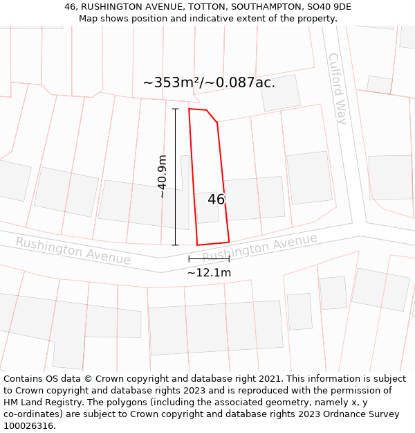 46, RUSHINGTON AVENUE, TOTTON, SOUTHAMPTON, SO40 9DE: Plot and title map