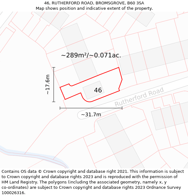 46, RUTHERFORD ROAD, BROMSGROVE, B60 3SA: Plot and title map