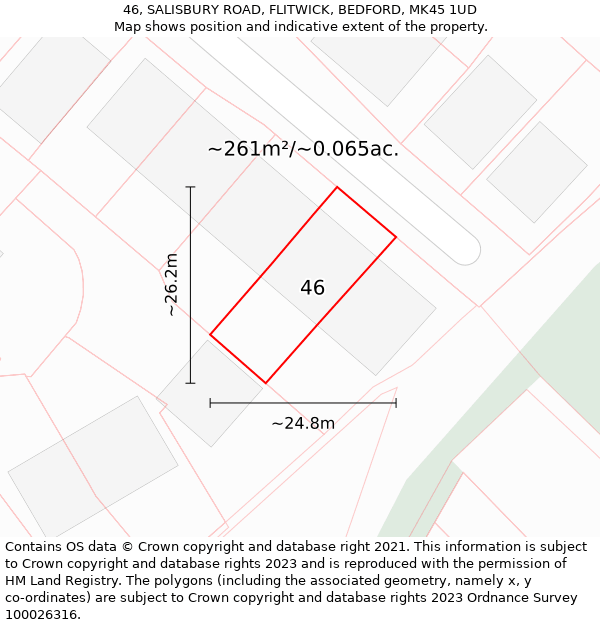 46, SALISBURY ROAD, FLITWICK, BEDFORD, MK45 1UD: Plot and title map