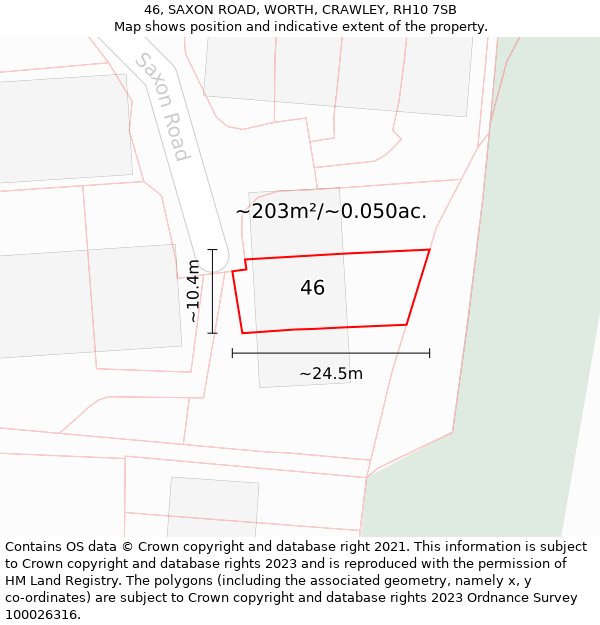 46, SAXON ROAD, WORTH, CRAWLEY, RH10 7SB: Plot and title map