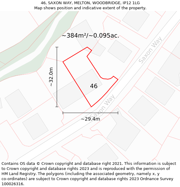 46, SAXON WAY, MELTON, WOODBRIDGE, IP12 1LG: Plot and title map