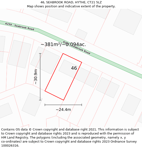 46, SEABROOK ROAD, HYTHE, CT21 5LZ: Plot and title map